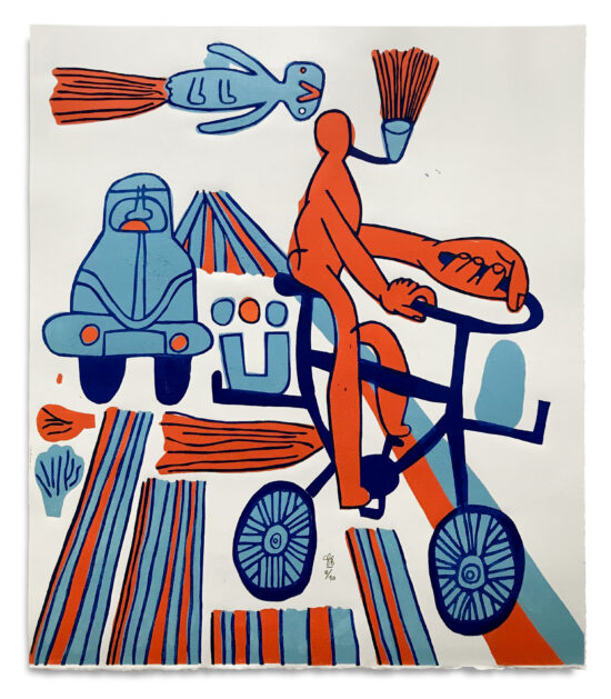 Blå-orange Stentransport, 2021 Linocut