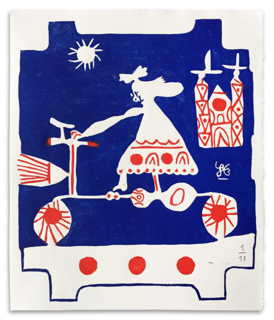 Downtown Viborg, 2017 linocut 