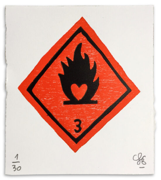 Flammable, 2017 Linocut