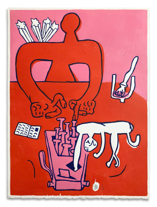Pink Mertz, 2021 Wood & Linocut Ed. 27 50 x 37 cm. Signed and numbered by the artist