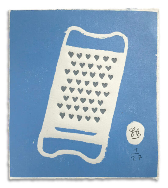 Riv og sving - blue version, 2021 Wood & Linocut