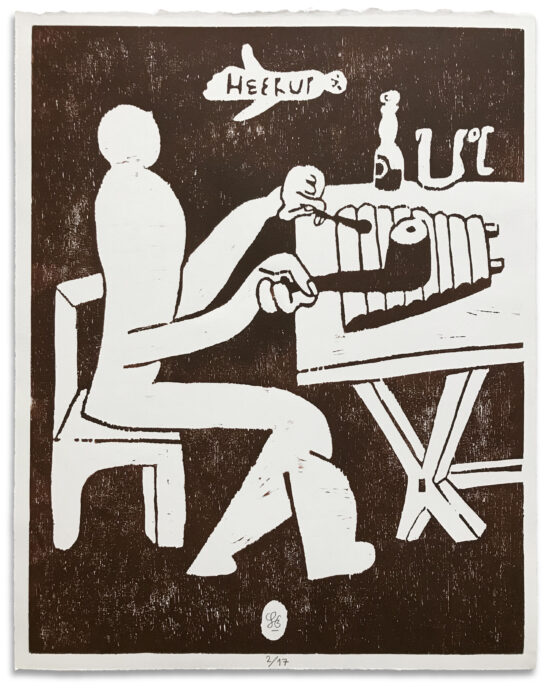 Rygende xylofon, 2020 Woodcut